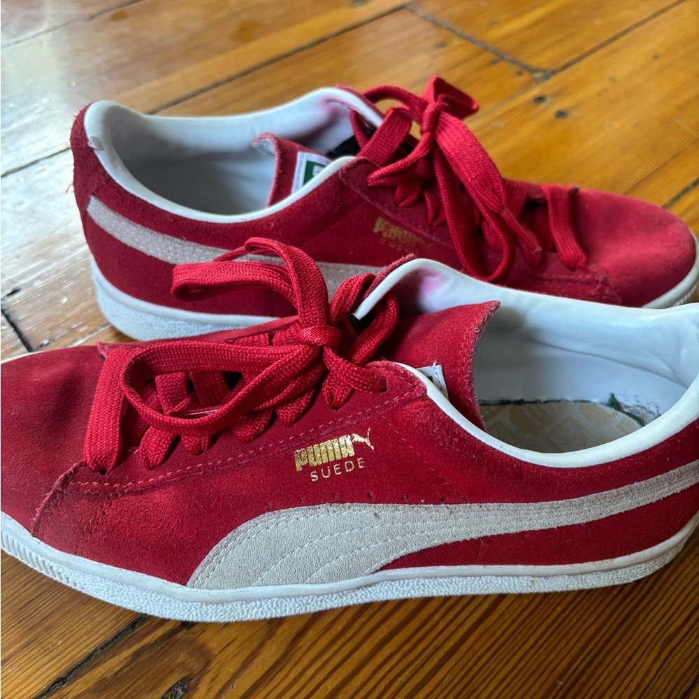 Puma Red Suede Sneakers with White Formstrip